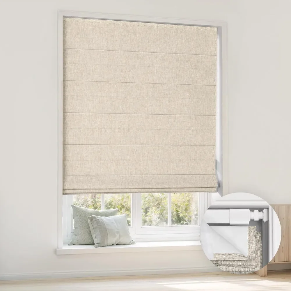 LazBlinds No Drill Cordless Roman Shades, 31'' W x 64'' H, Beige